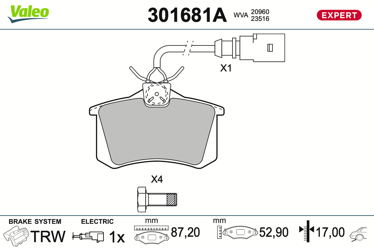 VALEO Bremseklodser 301681A bagaksel for FORD VW