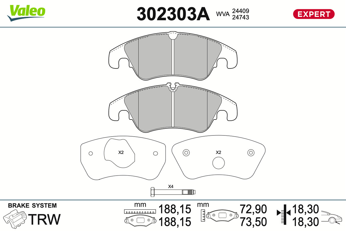 VALEO Bremseklodser 302303a foraksel for FORD