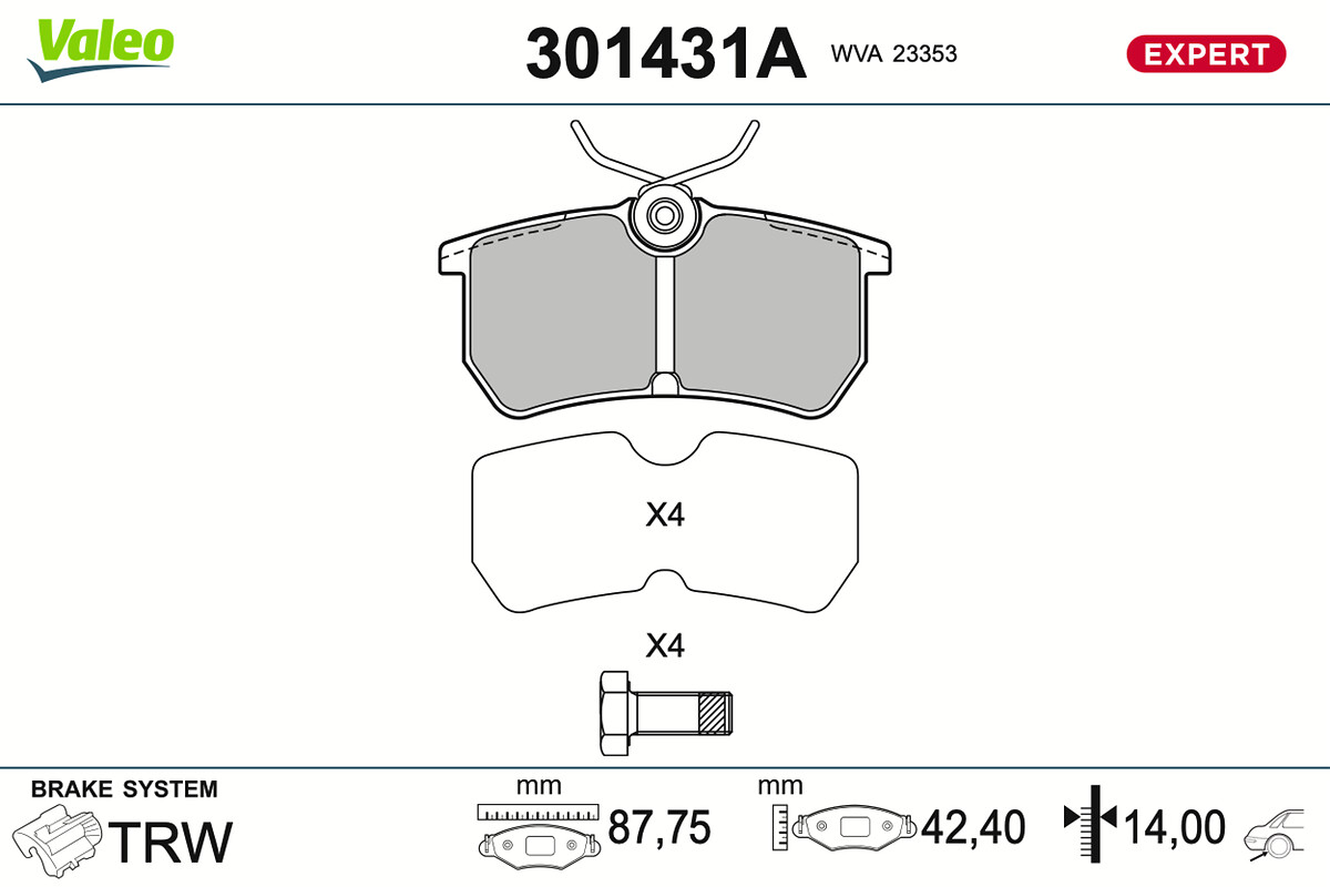 VALEO Bremseklodser 301431a bagaksel for FORD