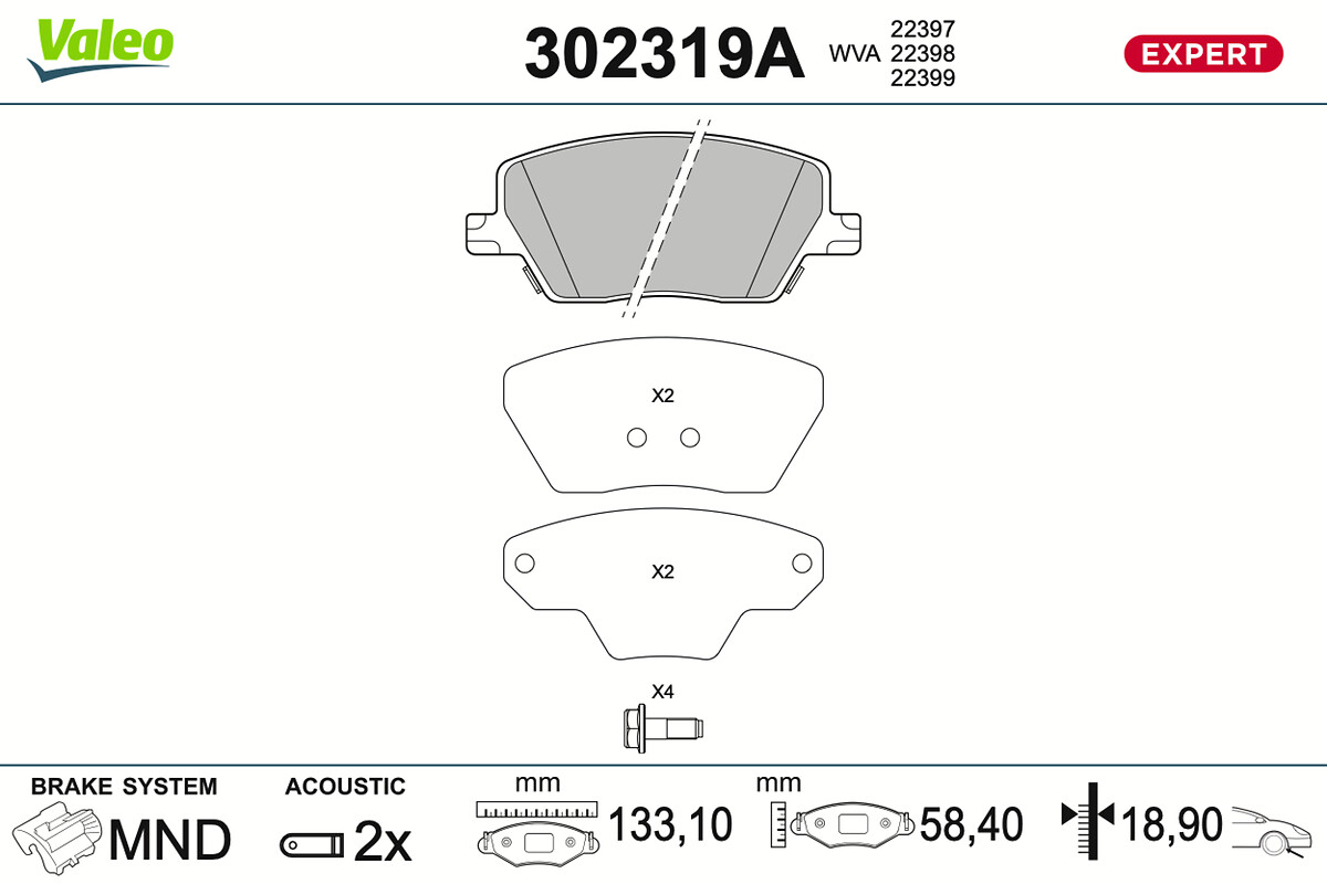 VALEO Bremseklodser 302319a foraksel for FIAT