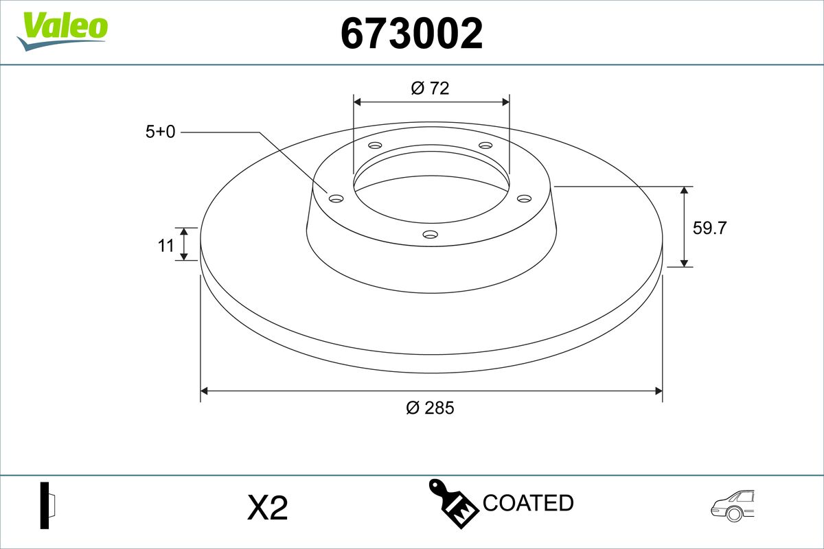 VALEO Bremseskive 673002 bagaksel fuld 285mm 11mm for JEEP