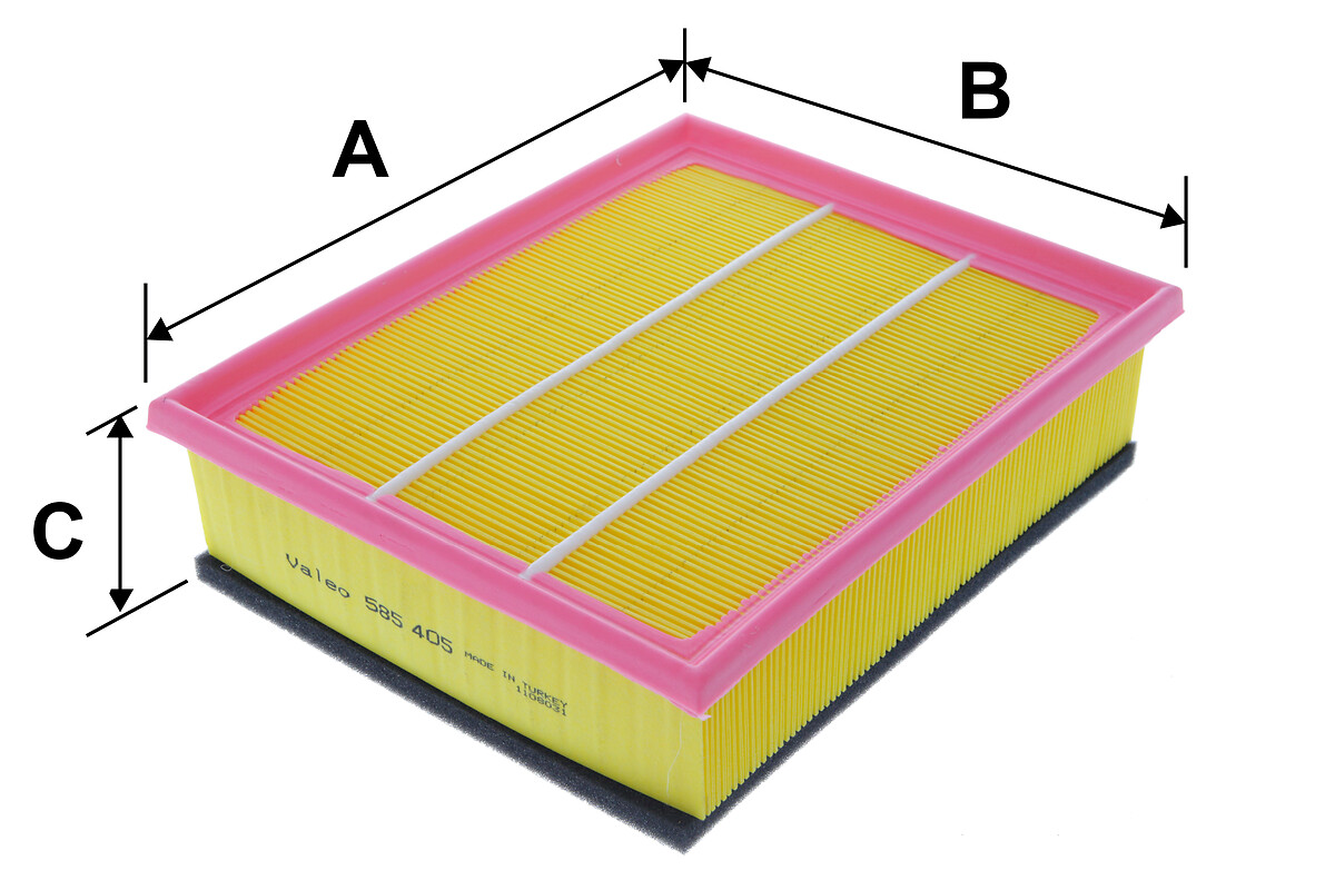 VALEO Luftfilter 585405 Filterindsats length_mm_203|Længde [mm]|277 width_mm_206|Bredde [mm]|218 height_mm_209|Højde [mm]|72 supplementary_articleinfo