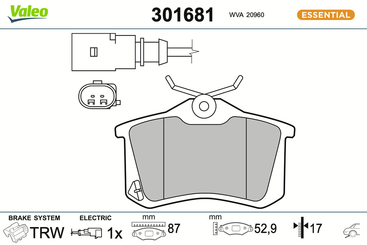 VALEO Bremseklodser 301681 bagaksel for FORD VW