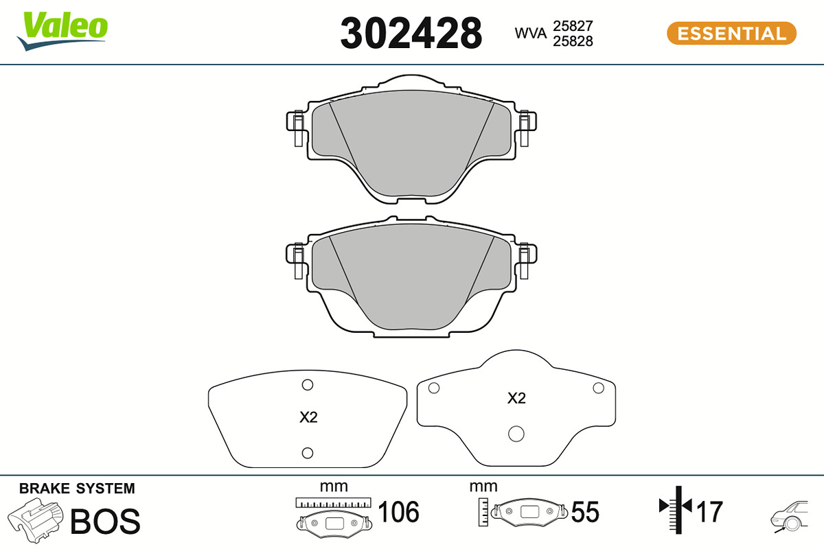 VALEO Bremseklodser 302428 bagaksel for VAUXHALL DS PEUGEOT