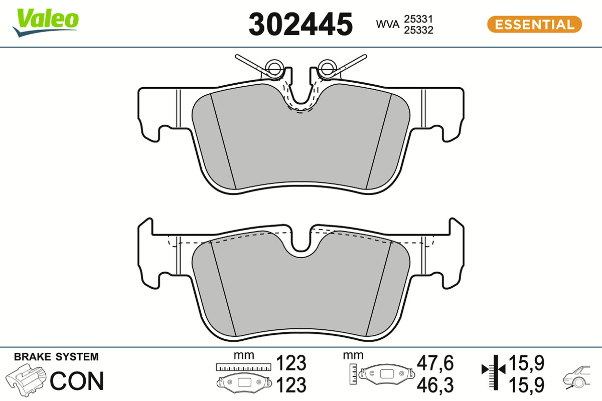 VALEO Bremseklodser 302445 bagaksel for COWIN ZINORO BMW (BRILLIANCE)