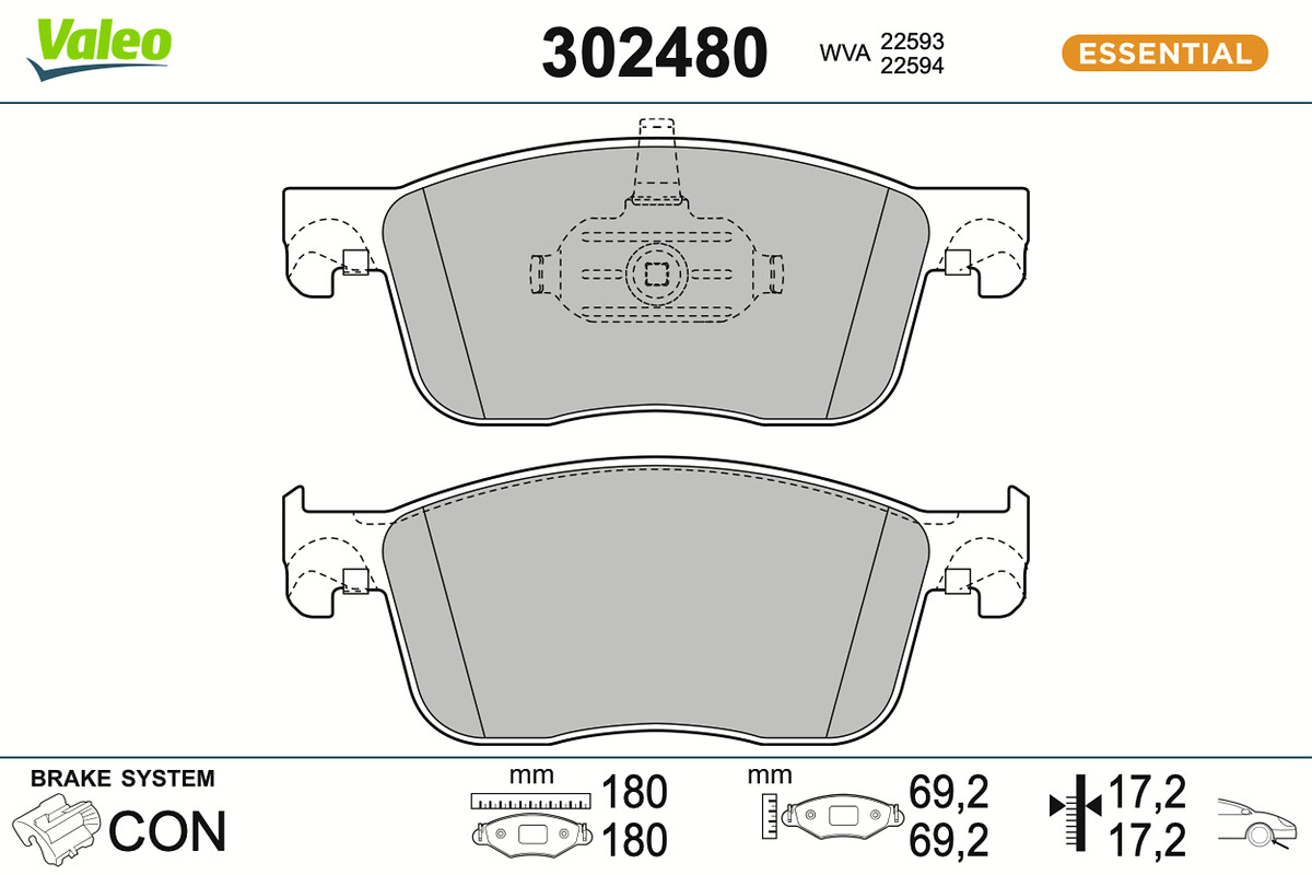 VALEO Bremseklodser 302480 foraksel for FIAT VAUXHALL TOYOTA