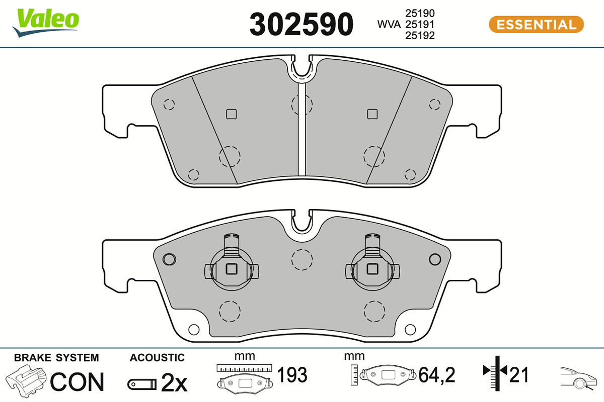 VALEO Bremseklodser 302590 foraksel for JEEP