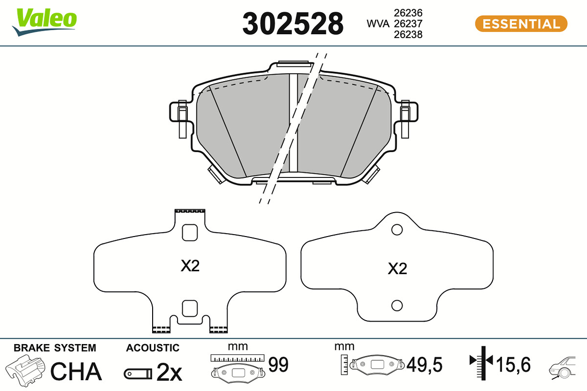 VALEO Bremseklodser 302528 bagaksel for TOYOTA
