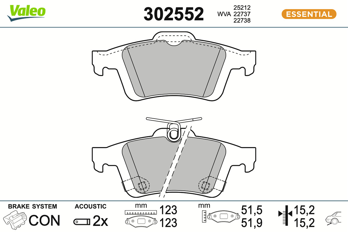 VALEO Bremseklodser 302552 bagaksel for FORD FORD ASIA & OCEANIA
