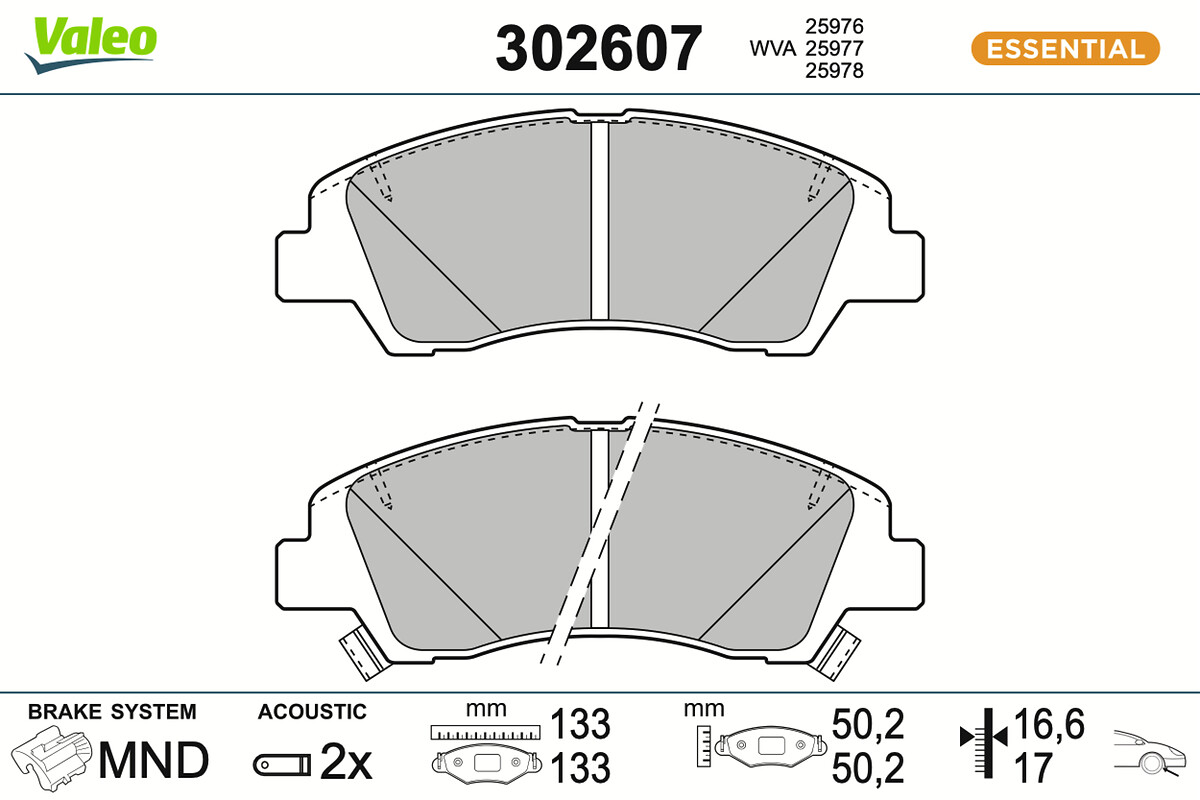 VALEO Bremseklodser 302607 foraksel for HYUNDAI