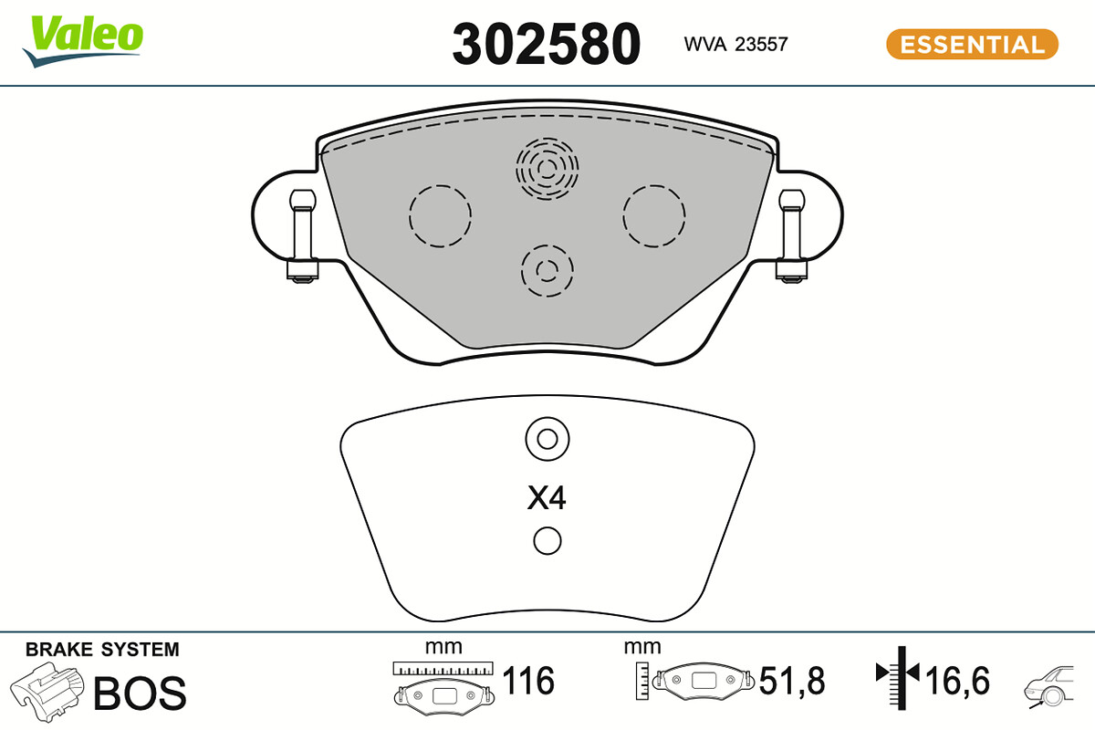 VALEO Bremseklodser 302580 bagaksel for RENAULT