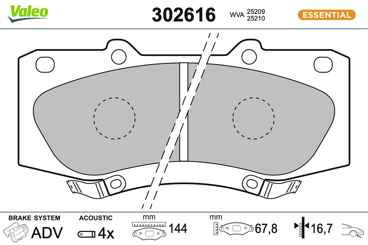 VALEO Bremseklodser 302616 foraksel for TOYOTA