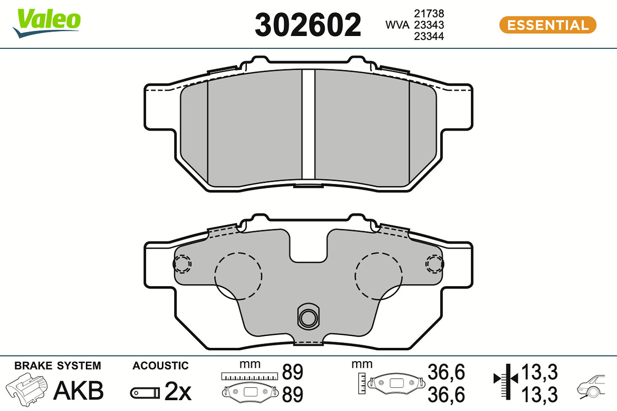 VALEO Bremseklodser 302602 bagaksel for HONDA
