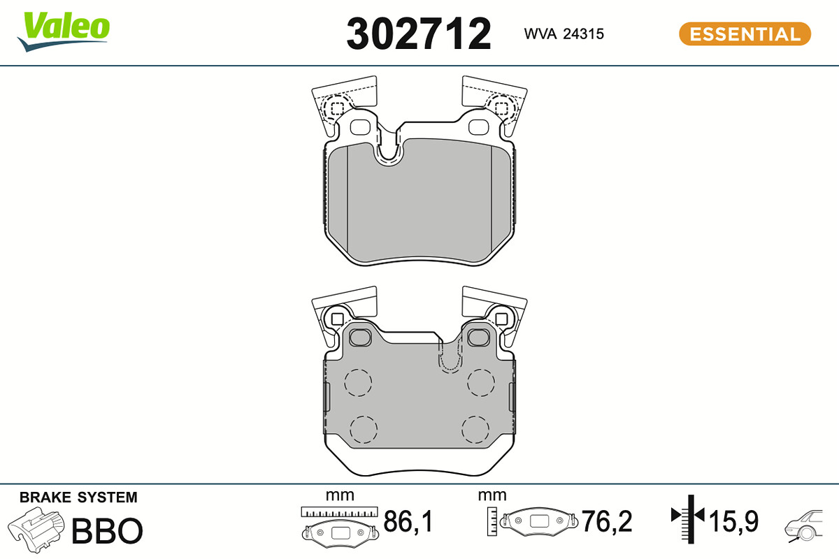VALEO Bremseklodser 302712 bagaksel for BMW