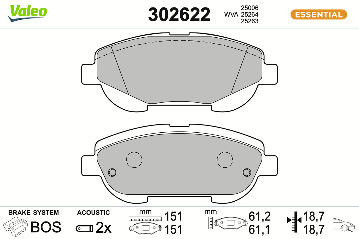 VALEO Bremseklodser 302622 foraksel for TOYOTA