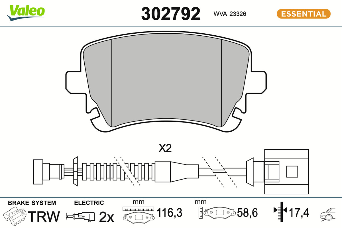 VALEO Bremseklodser 302792 bagaksel for VW