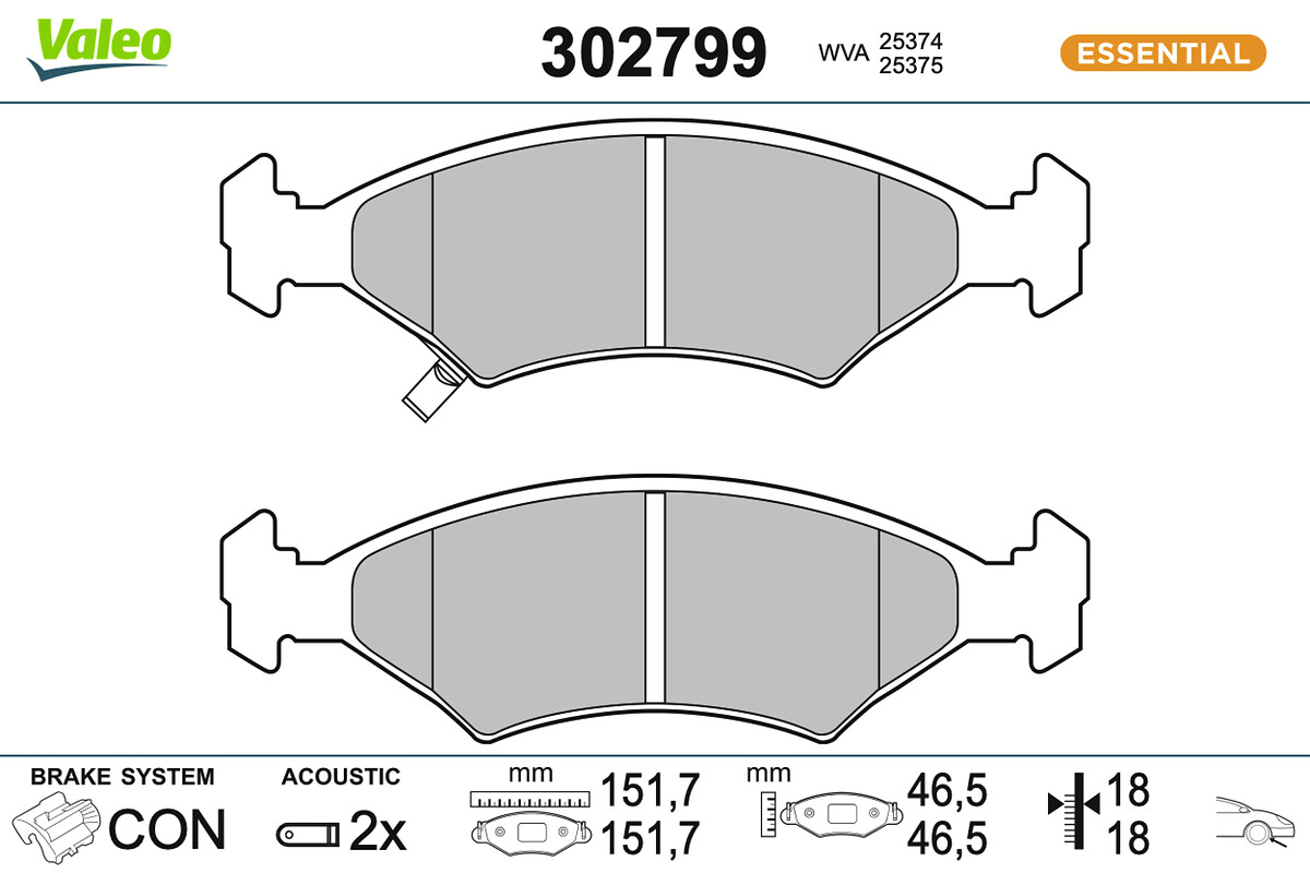 VALEO Bremseklodser 302799 foraksel for KIA