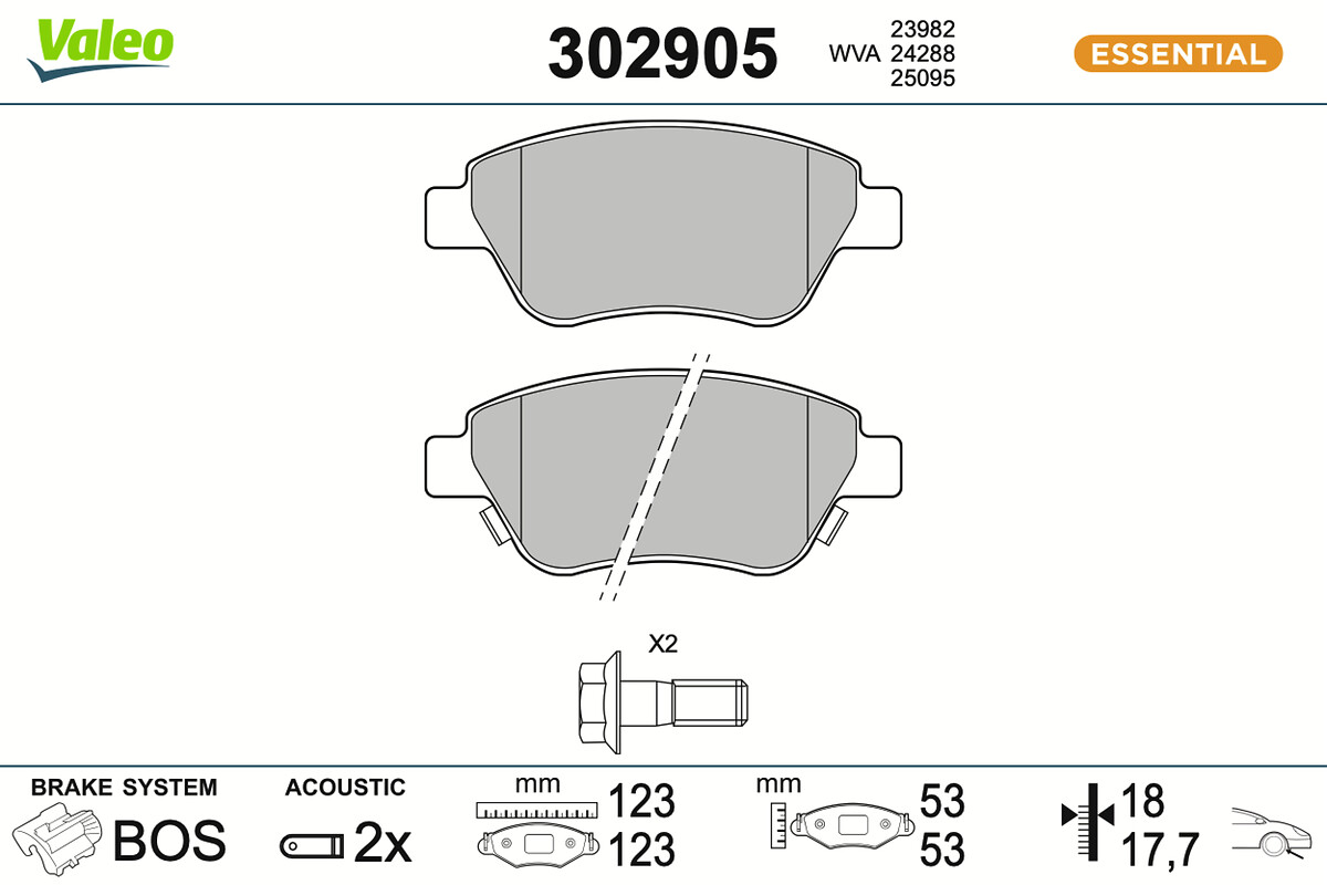 VALEO Bremseklodser 302905 foraksel for OPEL VAUXHALL