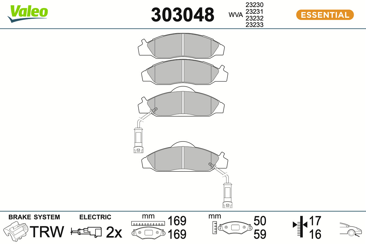 VALEO Bremseklodser 303048 foraksel for DAEWOO