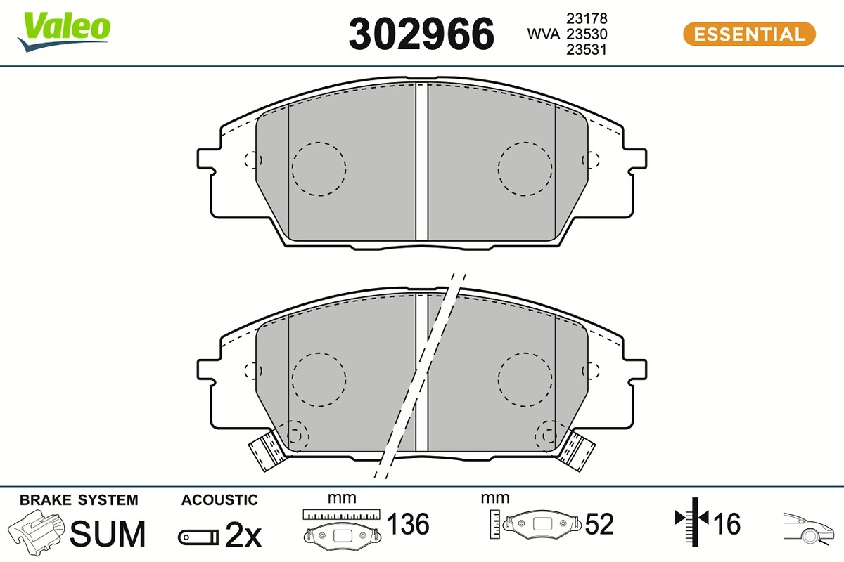 VALEO Bremseklodser 302966 foraksel for HONDA