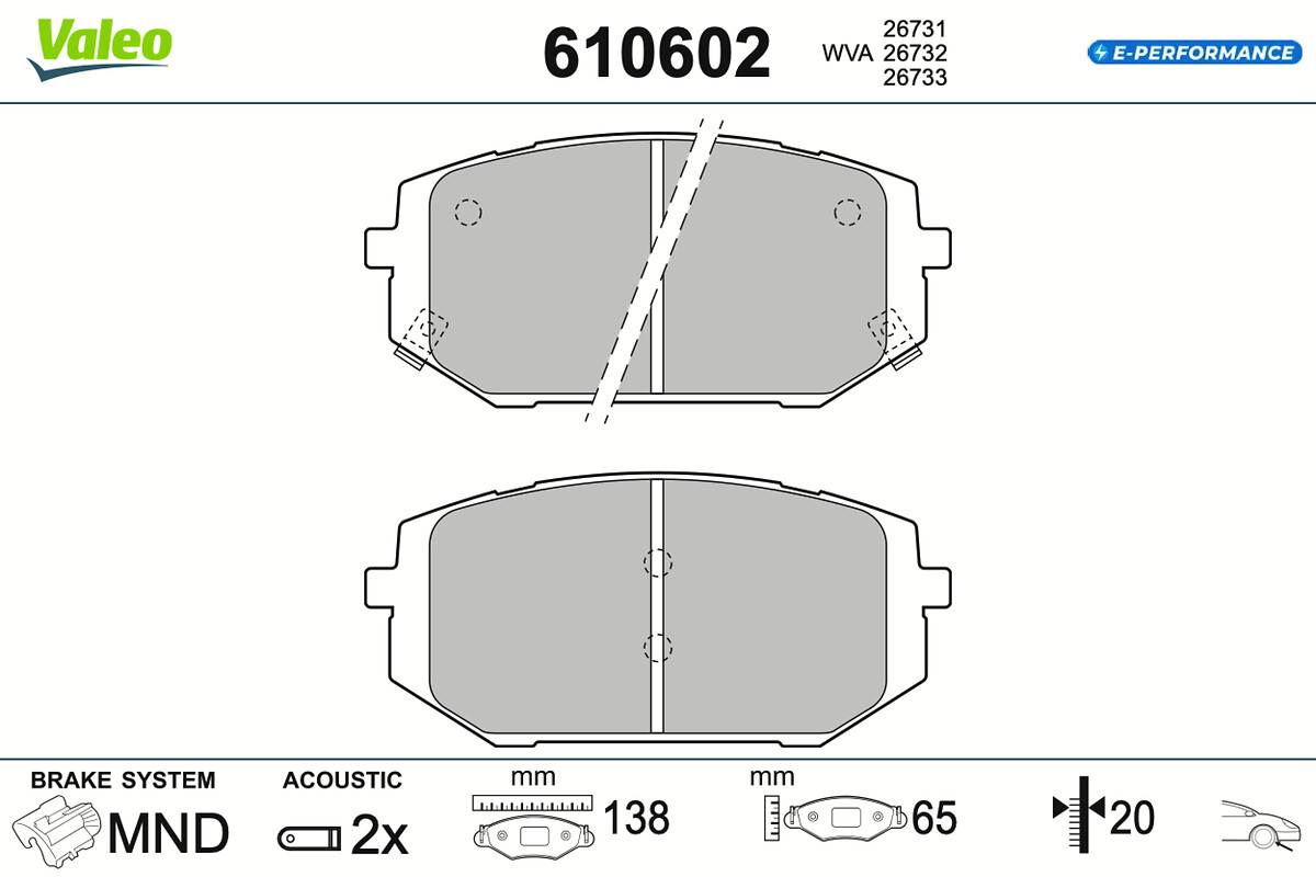 VALEO Bremseklodser 610602 foraksel for KIA