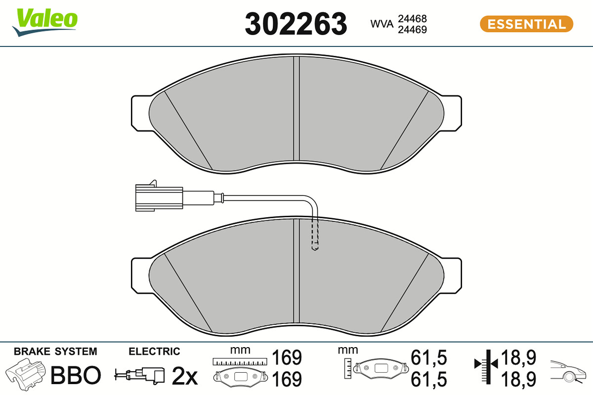 VALEO Bremseklodser 302263 foraksel for FIAT PEUGEOT VAUXHALL