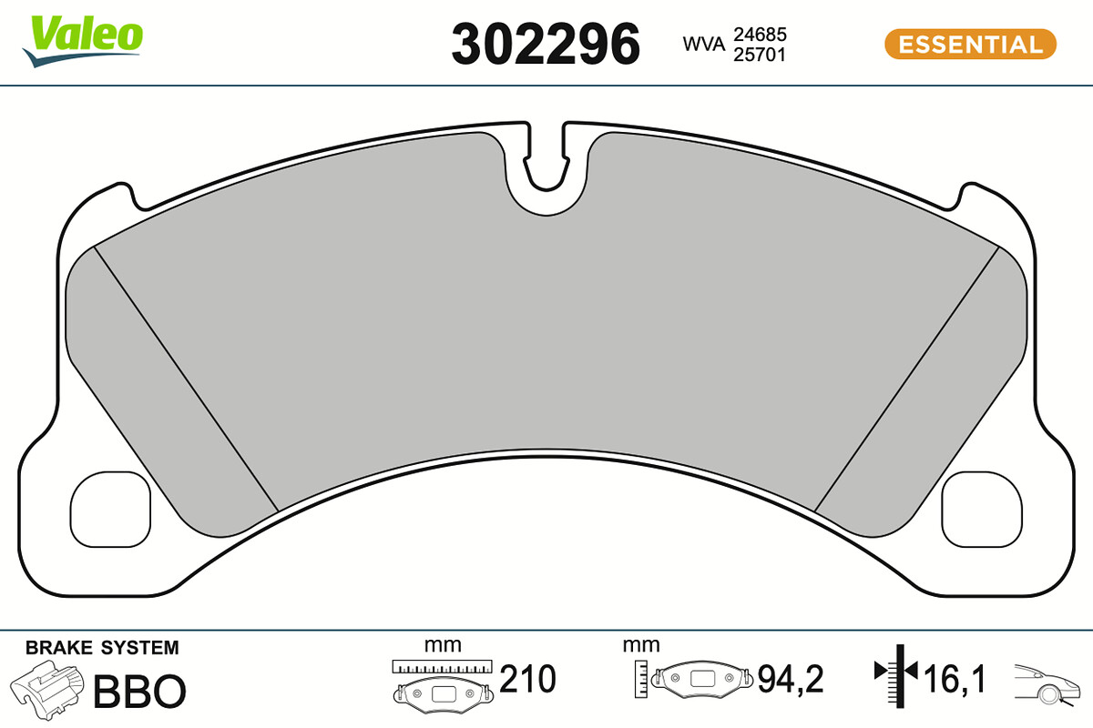 VALEO Bremseklodser 302296 foraksel for PORSCHE VW