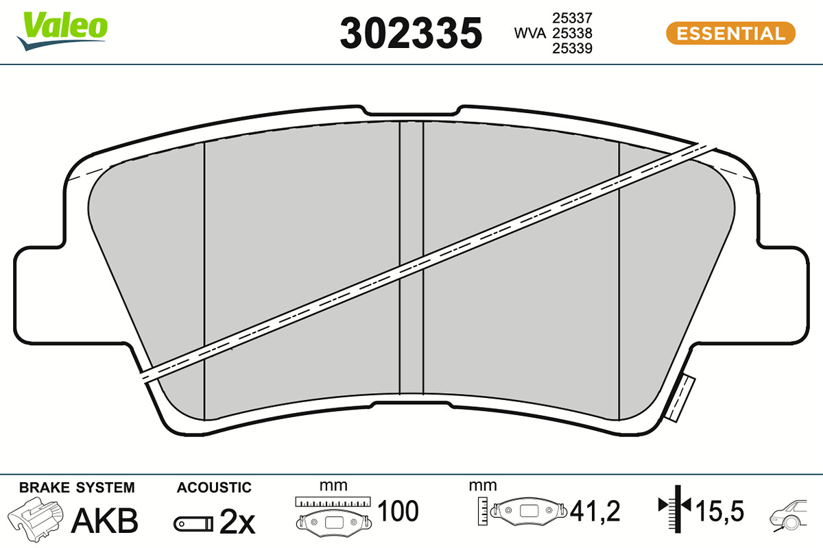 VALEO Bremseklodser 302335 bagaksel for SSANGYONG HYUNDAI (BEIJING) KIA HYUNDAI