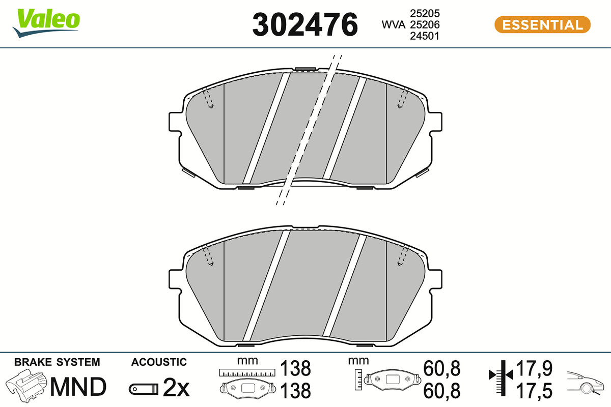 VALEO Bremseklodser 302476 foraksel for KIA HYUNDAI
