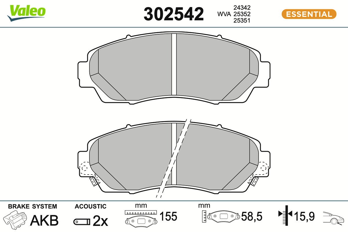 VALEO Bremseklodser 302542 foraksel for HONDA