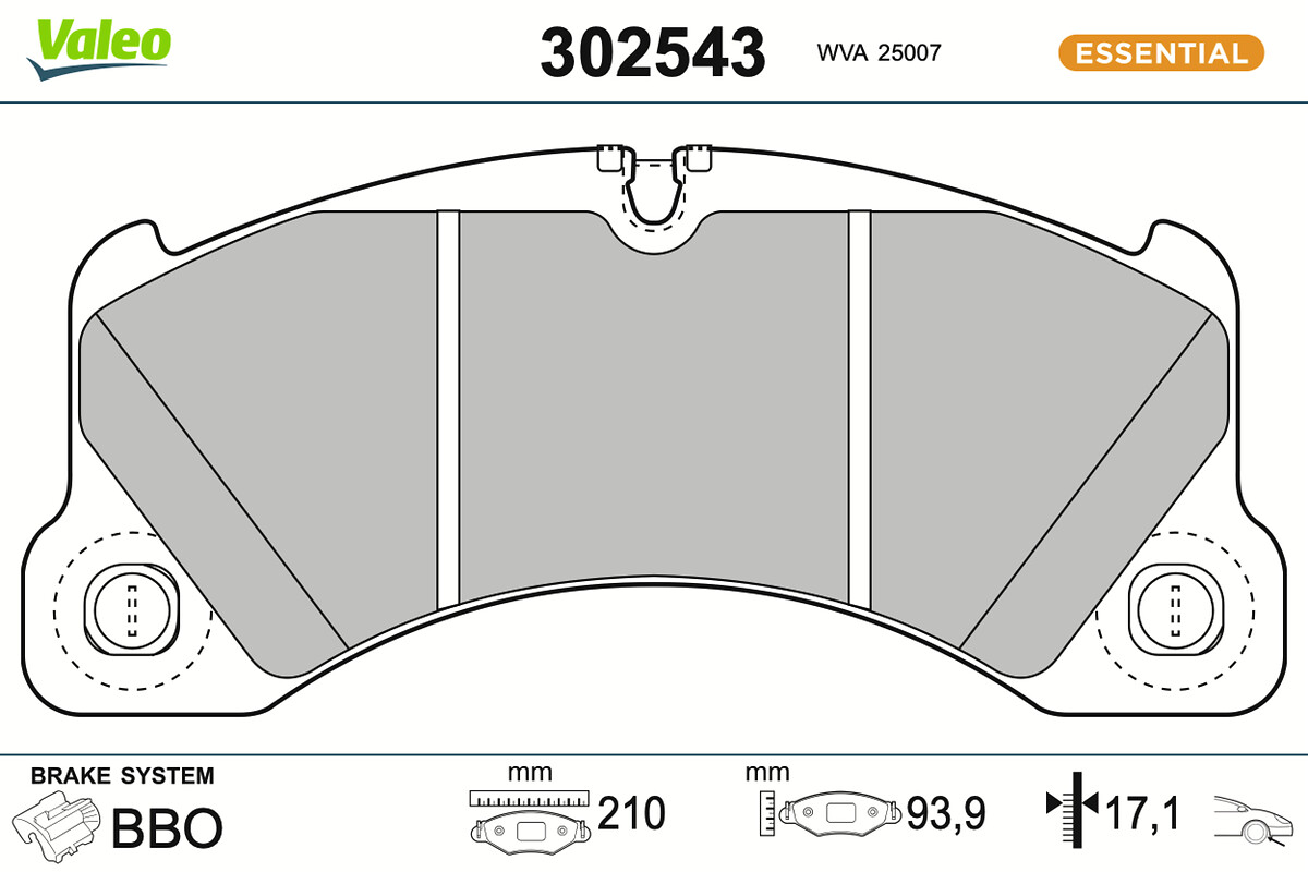 VALEO Bremseklodser 302543 foraksel for PORSCHE BENTLEY