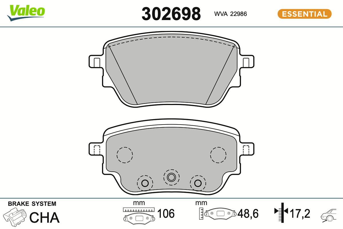 VALEO Bremseklodser 302698 bagaksel for MERCEDES-BENZ MERCEDES-BENZ (BBDC)