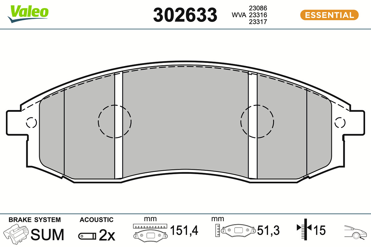 VALEO Bremseklodser 302633 foraksel for MITSUBISHI NISSAN