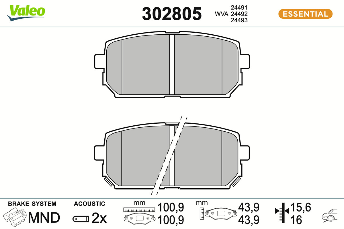 VALEO Bremseklodser 302805 bagaksel for NAZA KIA