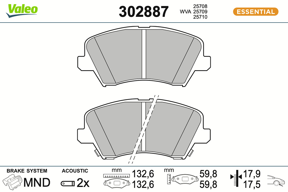 VALEO Bremseklodser 302887 foraksel for KIA
