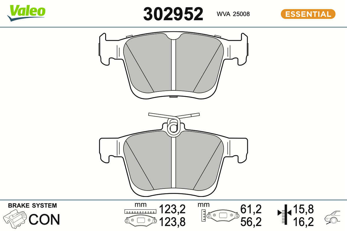 VALEO Bremseklodser 302952 bagaksel for VW SEAT