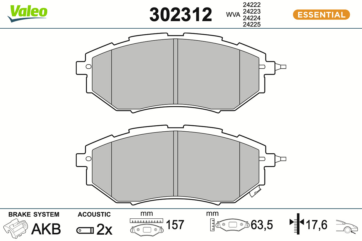 VALEO Bremseklodser 302312 foraksel for SUBARU