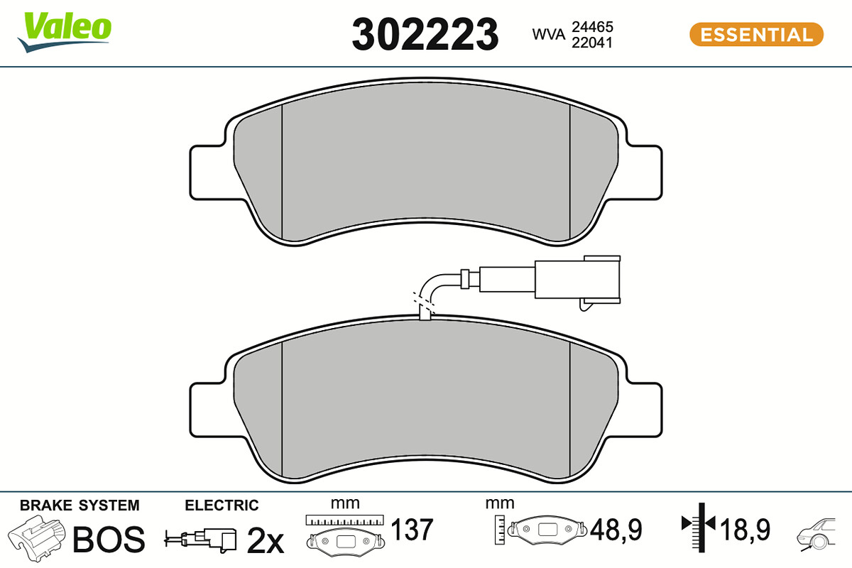VALEO Bremseklodser 302223 bagaksel for FIAT PEUGEOT VAUXHALL