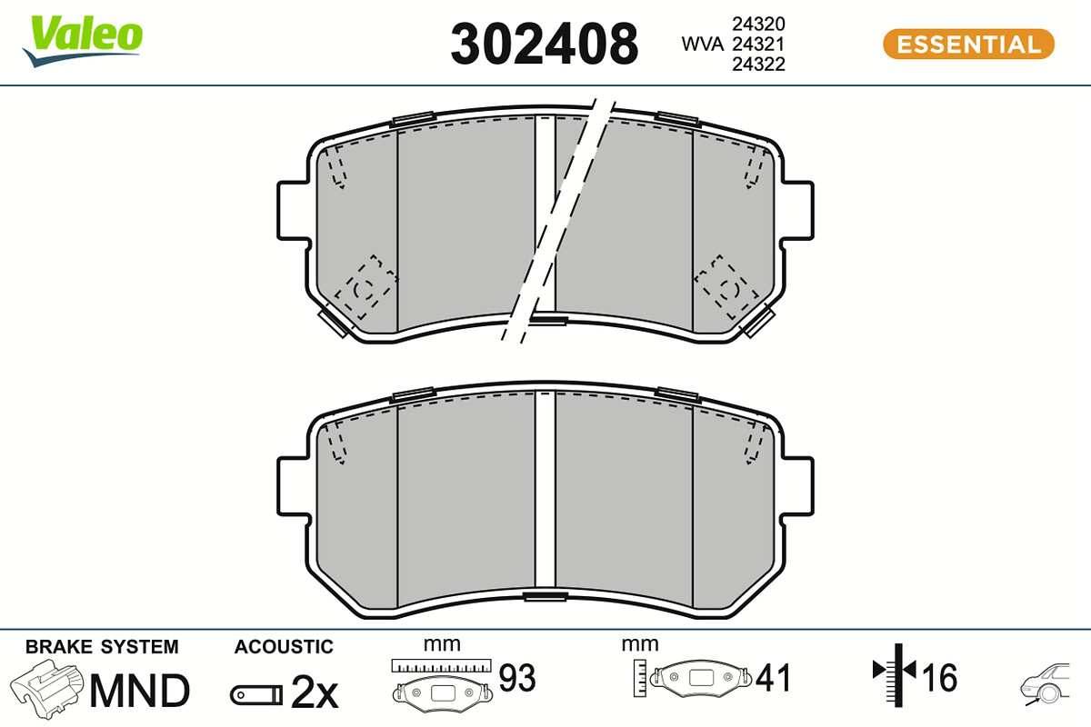 VALEO Bremseklodser 302408 bagaksel for KIA HYUNDAI KIA (DYK)