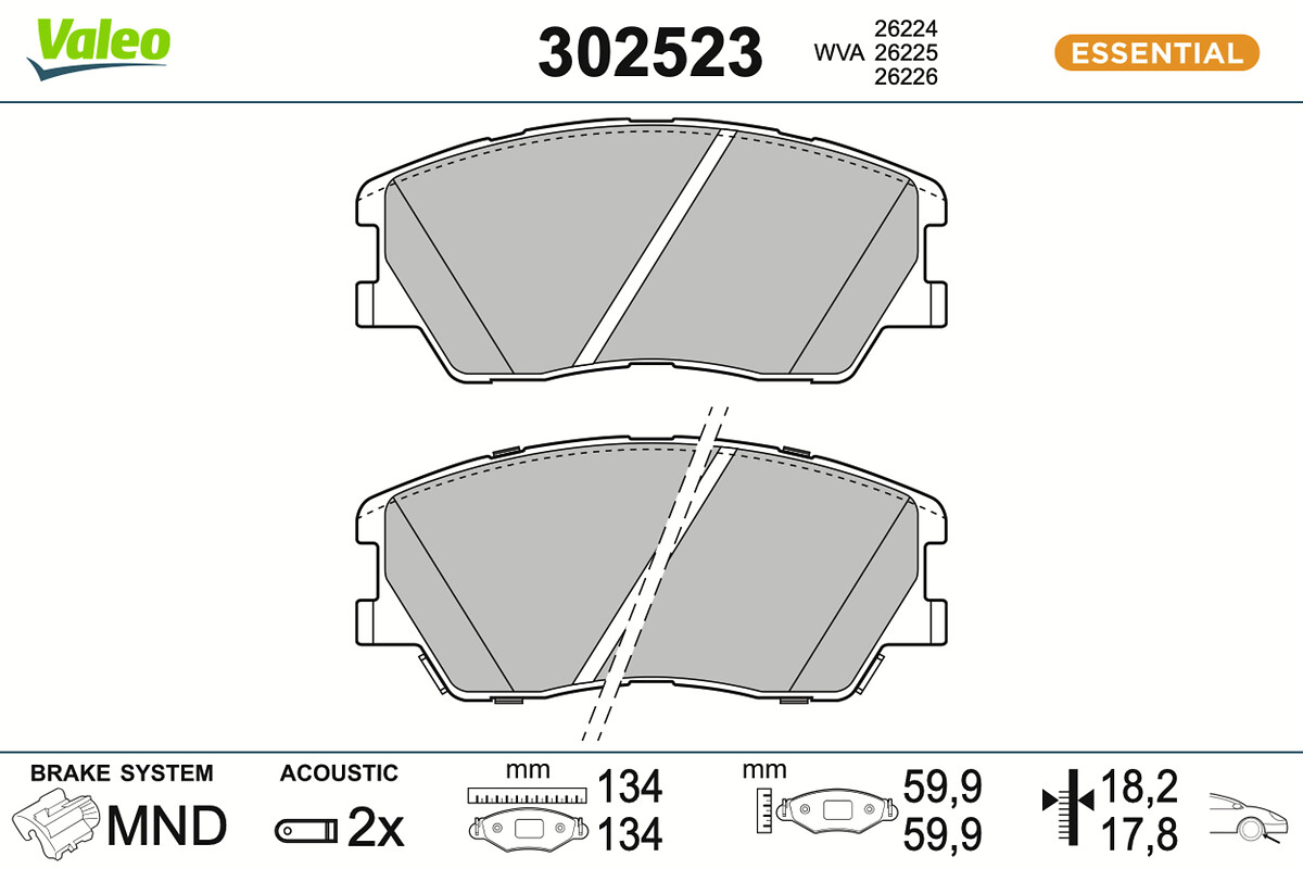 VALEO Bremseklodser 302523 foraksel for KIA