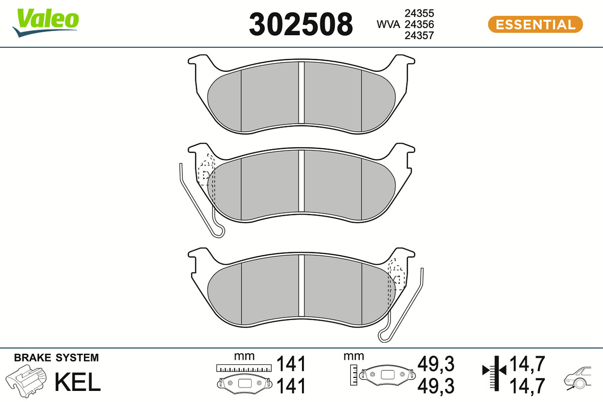 VALEO Bremseklodser 302508 bagaksel for JEEP