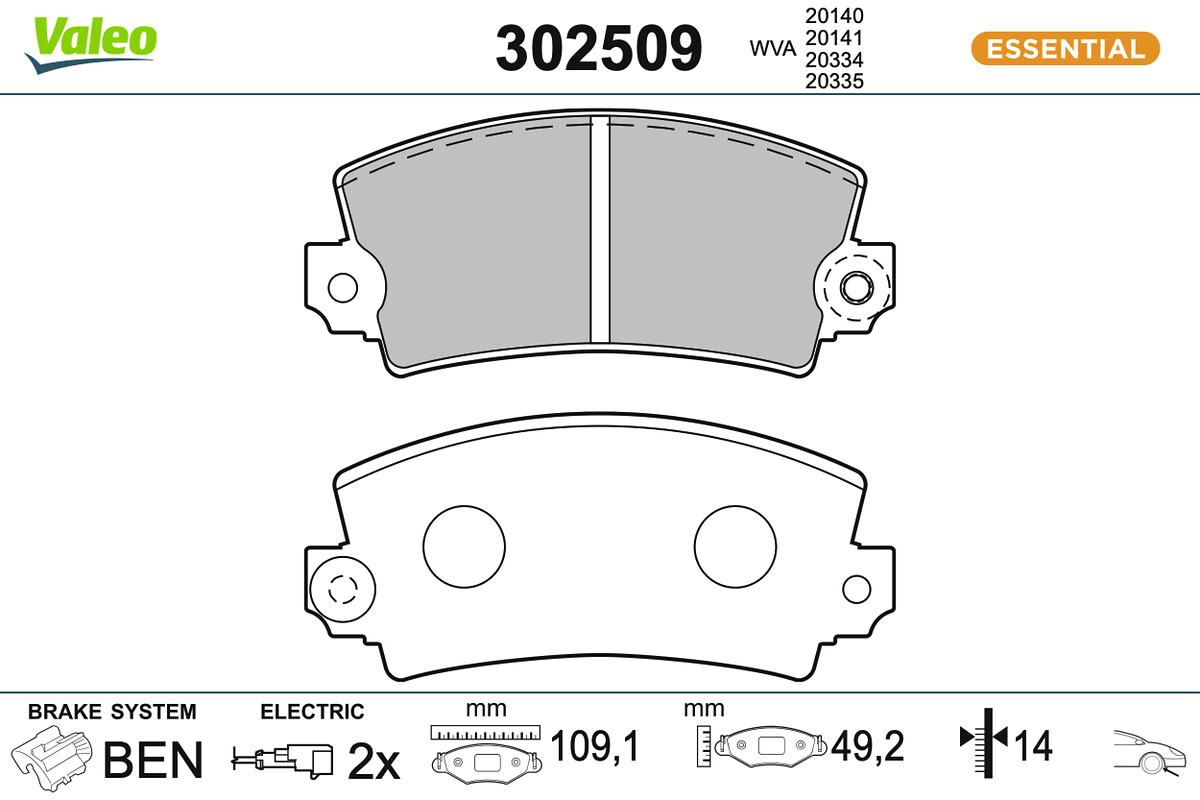 VALEO Bremseklodser 302509 foraksel for TALBOT PEUGEOT FIAT CITROËN MAZDA RENAULT ALPINE DACIA