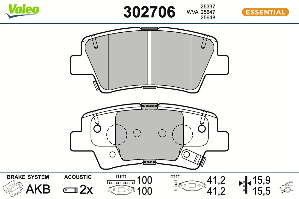 VALEO Bremseklodser 302706 bagaksel for KIA