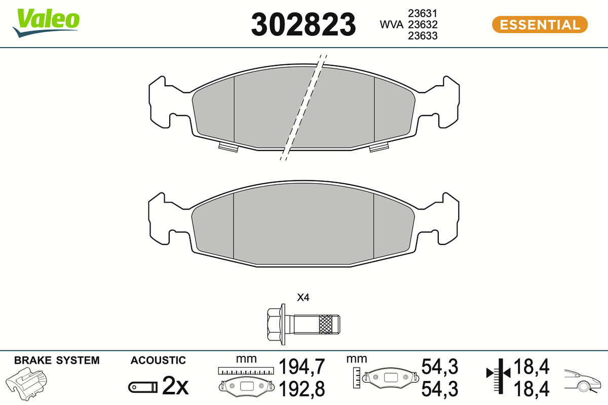 VALEO Bremseklodser 302823 foraksel for JEEP