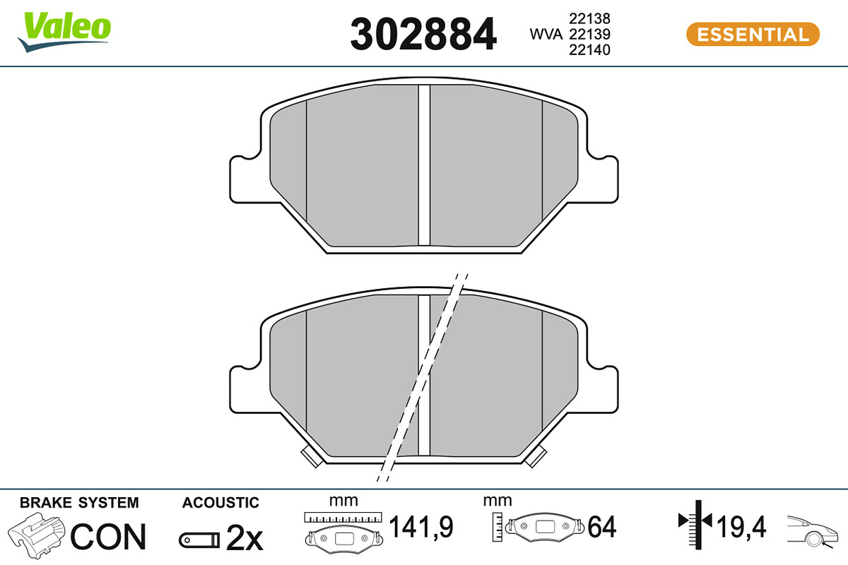 VALEO Bremseklodser 302884 foraksel for VAUXHALL