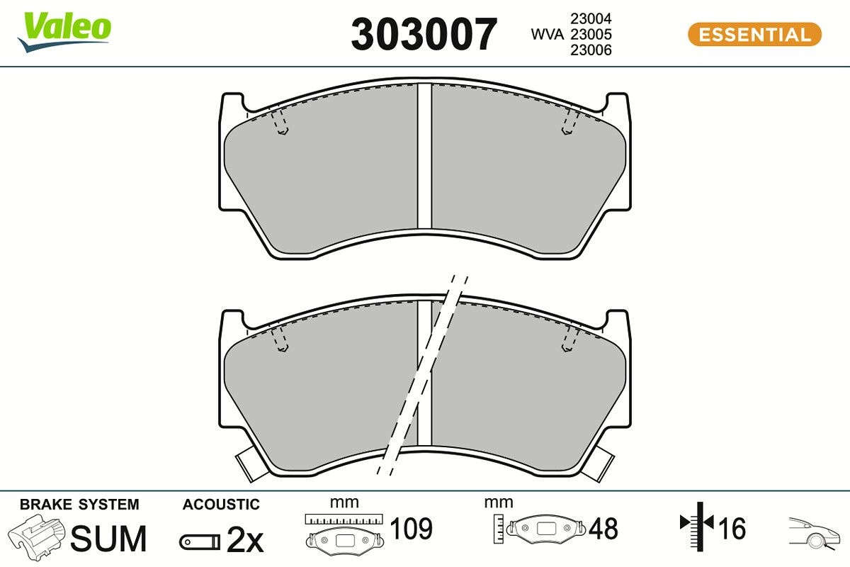 VALEO Bremseklodser 303007 foraksel for NISSAN