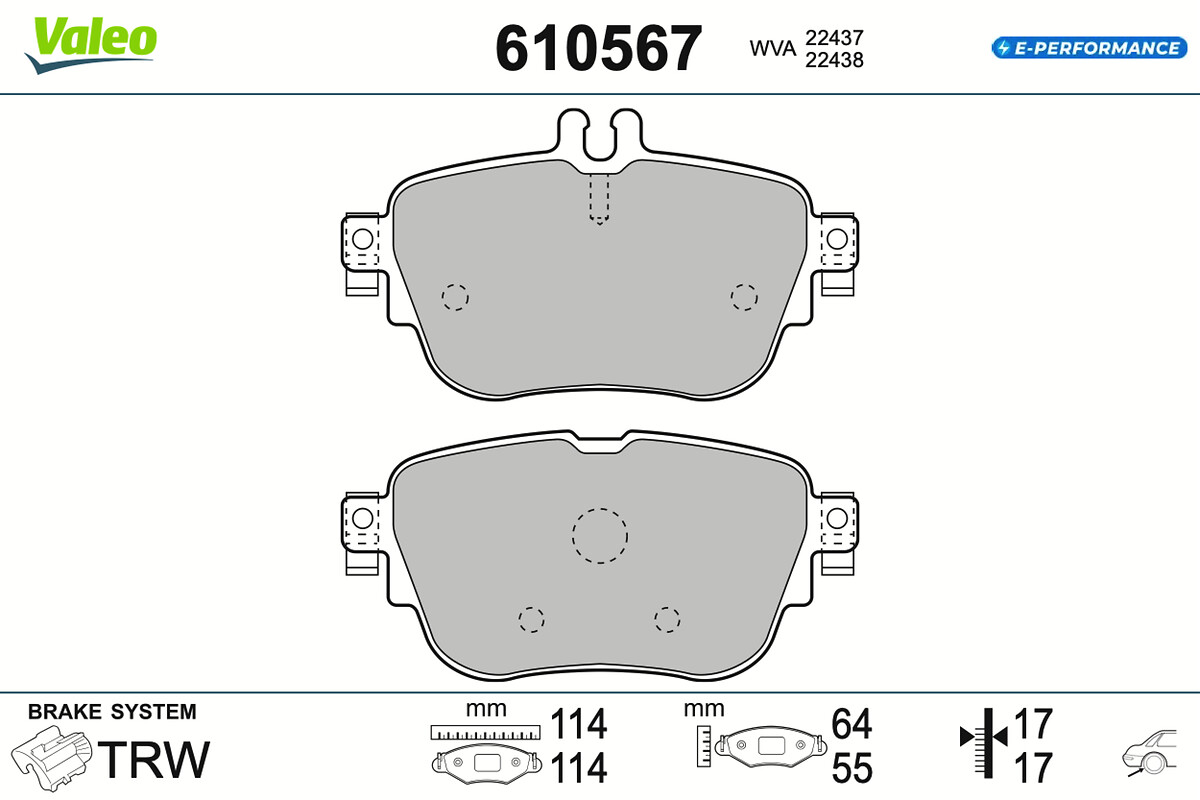 VALEO Bremseklodser 610567 bagaksel for MERCEDES-BENZ MERCEDES-BENZ (BBDC)