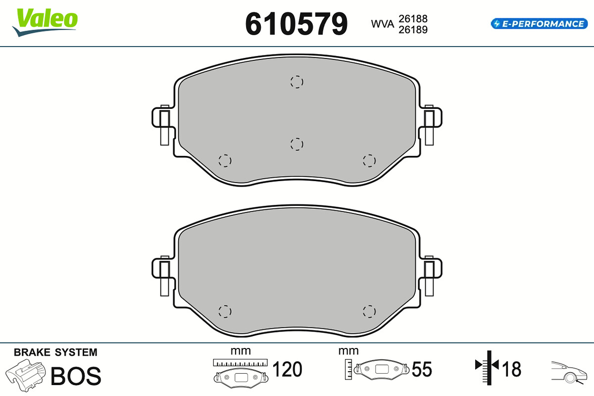 VALEO Bremseklodser 610579 foraksel for NISSAN DACIA