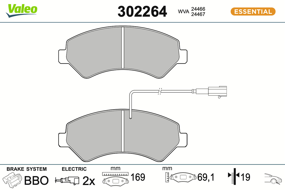 VALEO Bremseklodser 302264 foraksel for FIAT PEUGEOT VAUXHALL
