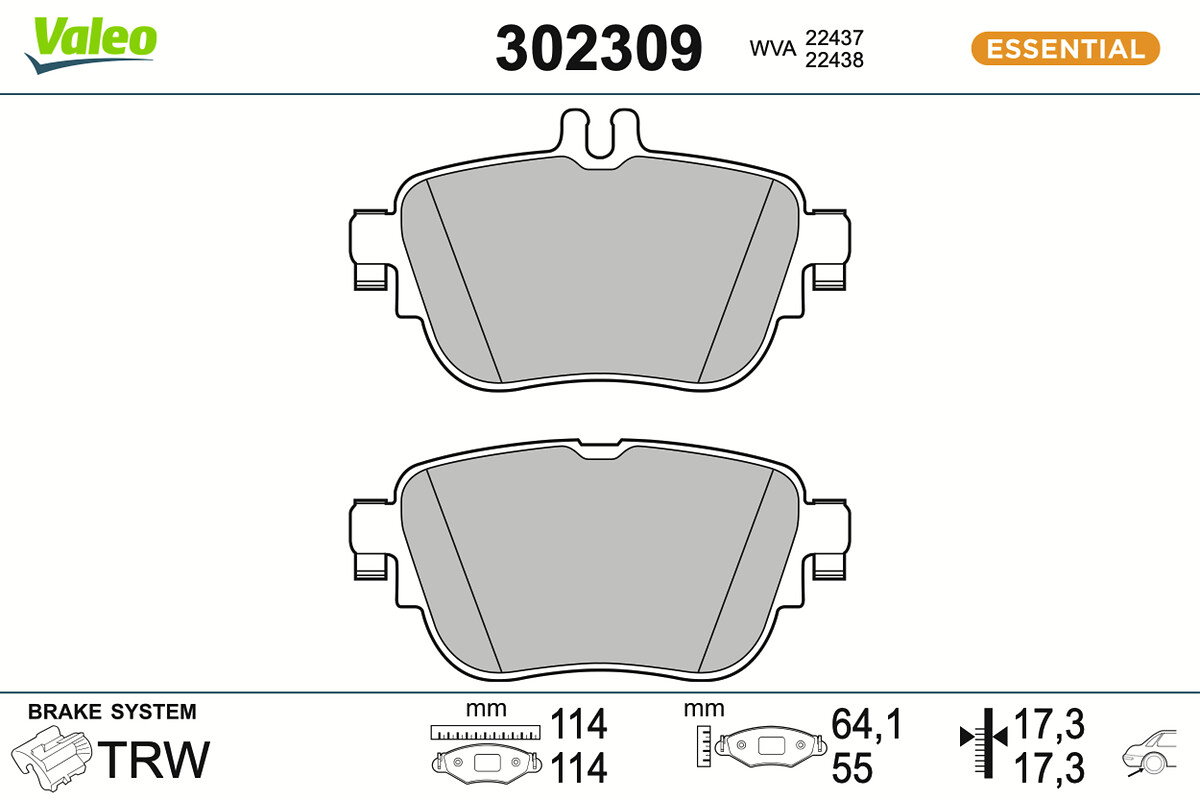 VALEO Bremseklodser 302309 bagaksel for MERCEDES-BENZ MERCEDES-BENZ (BBDC)